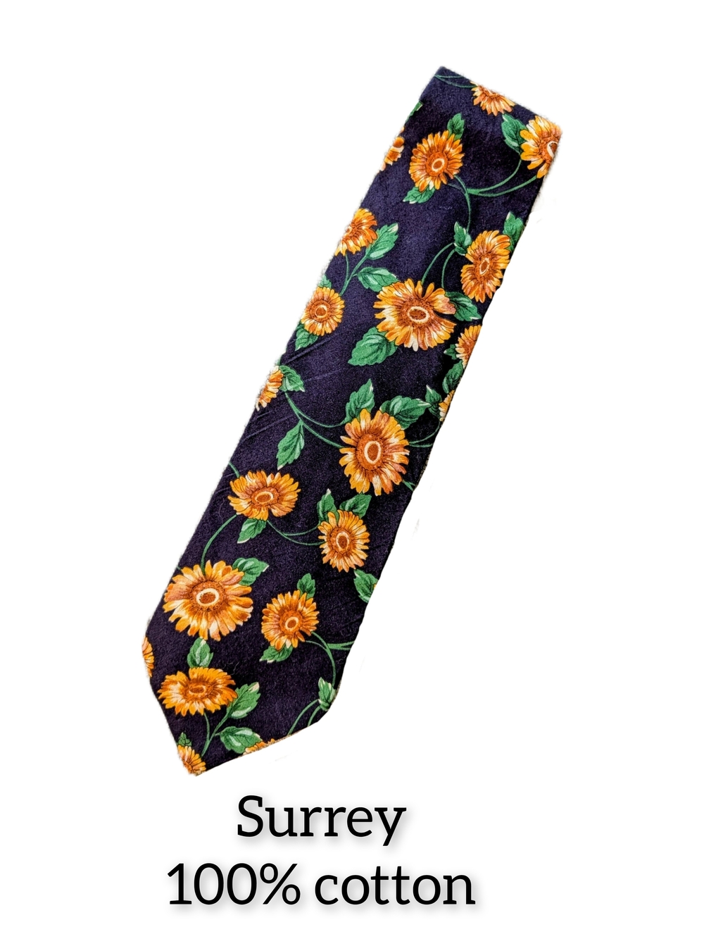 Surrey Men's Navy Cotton Tie with Orange Floral Sunflower Print